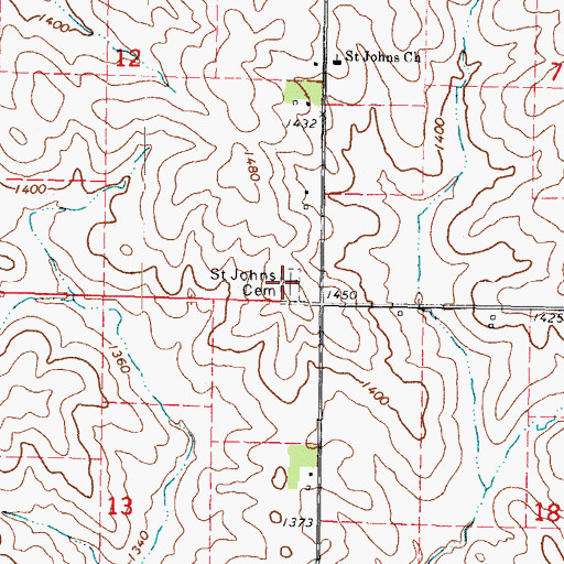 Topographic Map of Saint Johns Cemetery, IA