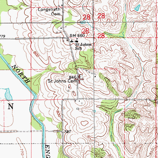 Topographic Map of Saint Johns Cemetery, IA
