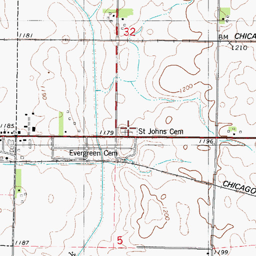 Topographic Map of Saint John's Cemetery, IA