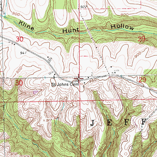 Topographic Map of Saint Johns Cemetery, IA
