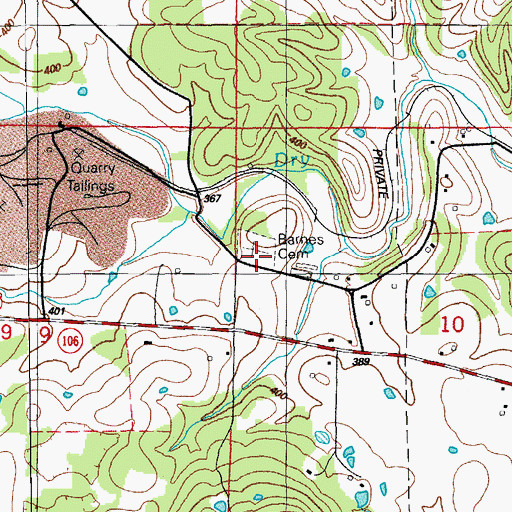 Topographic Map of Barnes Cemetery, AR