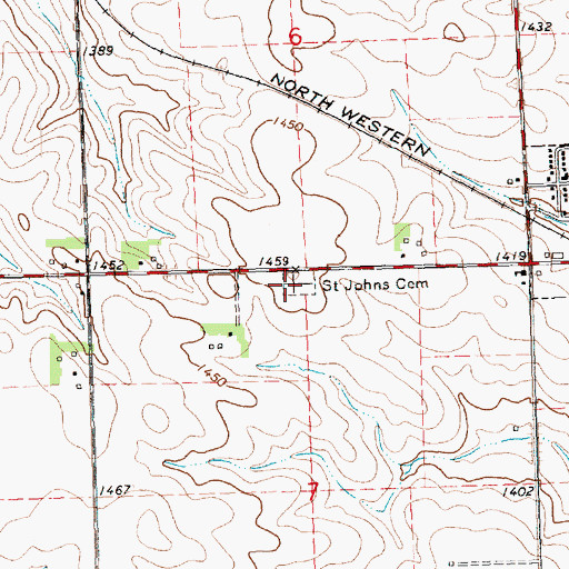 Topographic Map of Saint Johns Cemetery, IA