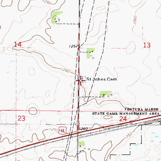 Topographic Map of Saint Johns Cemetery, IA