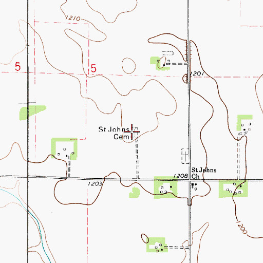 Topographic Map of Saint Johns Cemetery, IA