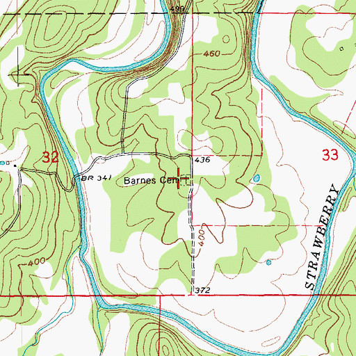 Topographic Map of Barnes Cemetery, AR