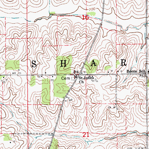 Topographic Map of Saint Johns Church, IA