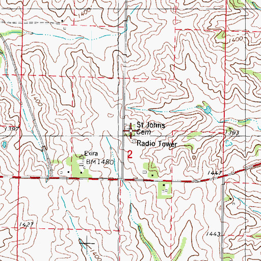 Topographic Map of Saint Johns Church, IA