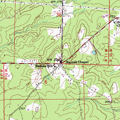 Topographic Map of Barnes Chapel, AR