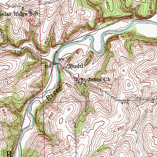 Topographic Map of Saint Johns Church, IA