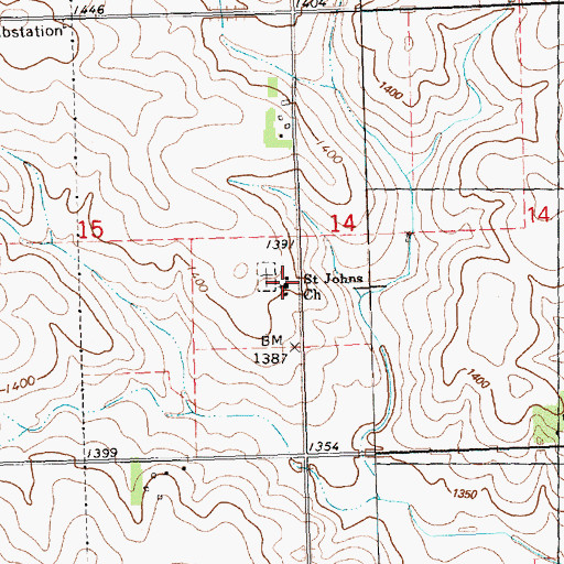 Topographic Map of Saint Johns Church, IA