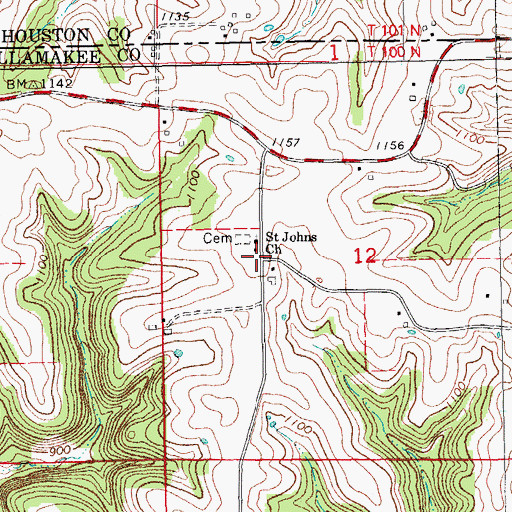 Topographic Map of Saint Johns Church, IA