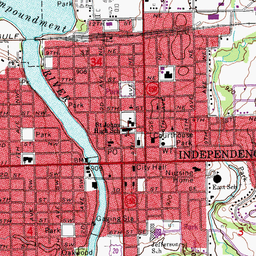 Topographic Map of Saint Johns School, IA