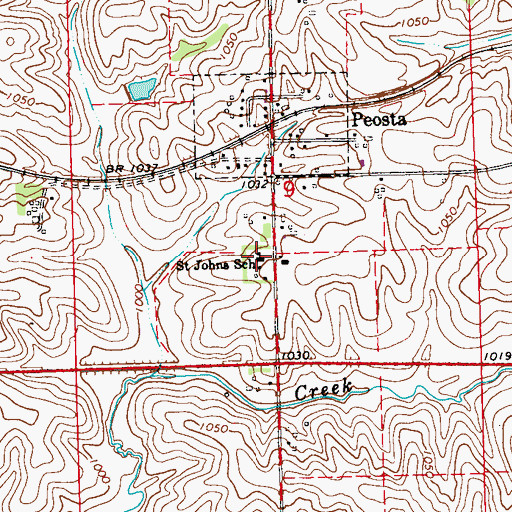 Topographic Map of Saint Johns School, IA