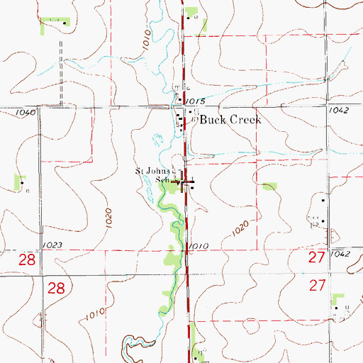Topographic Map of Saint Johns School, IA