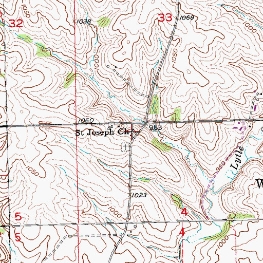 Topographic Map of Saint Joseph Church, IA