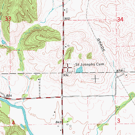 Topographic Map of Saint Josephs Cemetery, IA
