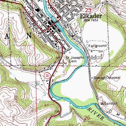 Topographic Map of Saint Josephs Cemetery, IA