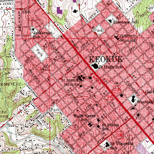 Topographic Map of Saint Josephs Hospital, IA