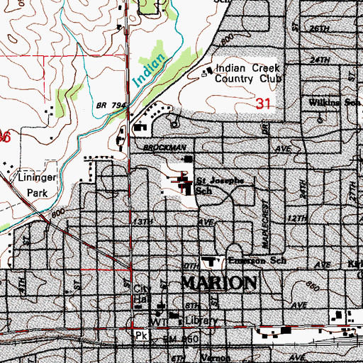Topographic Map of Saint Joseph Catholic School, IA