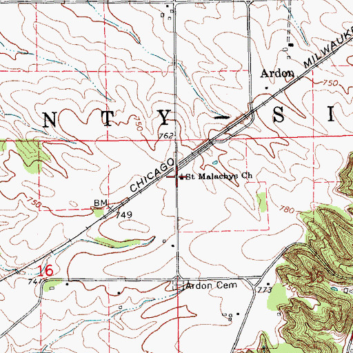 Topographic Map of Saint Malachys Church, IA