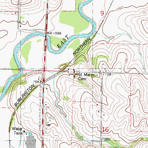 Topographic Map of Saint Marys Catholic Cemetery, IA