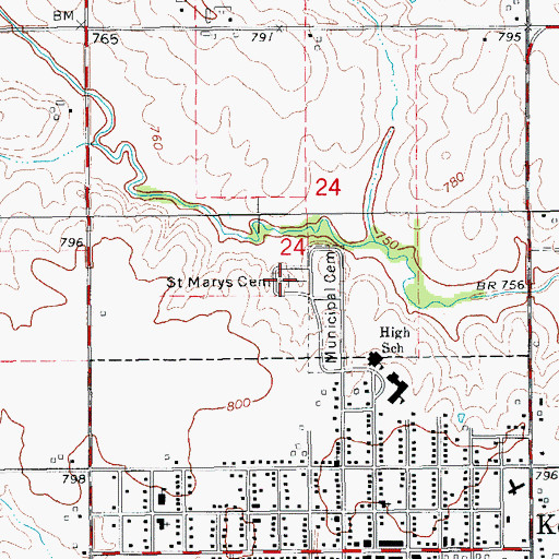 Topographic Map of Saint Marys Cemetery, IA