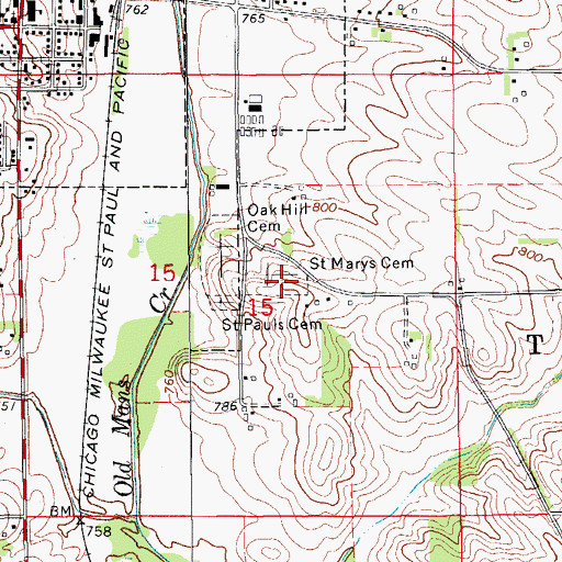 Topographic Map of Saint Mary's Cemetery, IA