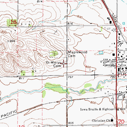Topographic Map of Saint Marys Cemetery, IA