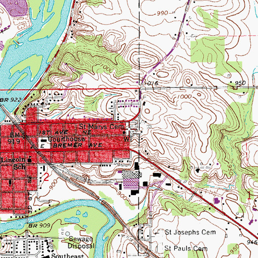 Topographic Map of Saint Mary's Cemetery, IA