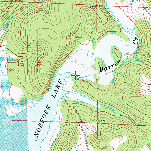 Topographic Map of Barren Creek, AR