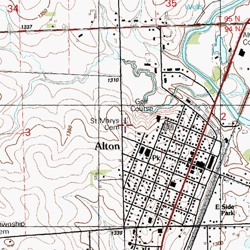 Topographic Map of Saint Marys Cemetery, IA