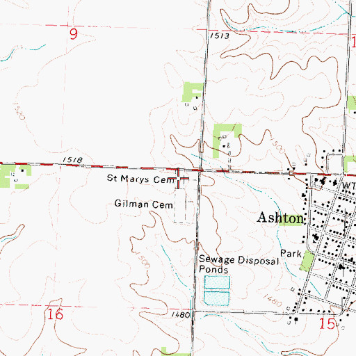 Topographic Map of Saint Marys Cemetery, IA