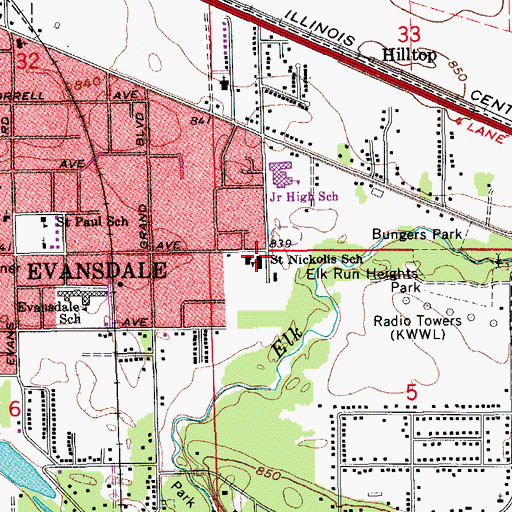 Topographic Map of Saint Nickolis School, IA