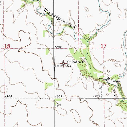 Topographic Map of Saint Patrick Cemetery, IA