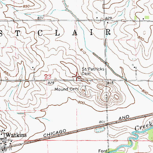 Topographic Map of Saint Patricks Cemetery, IA