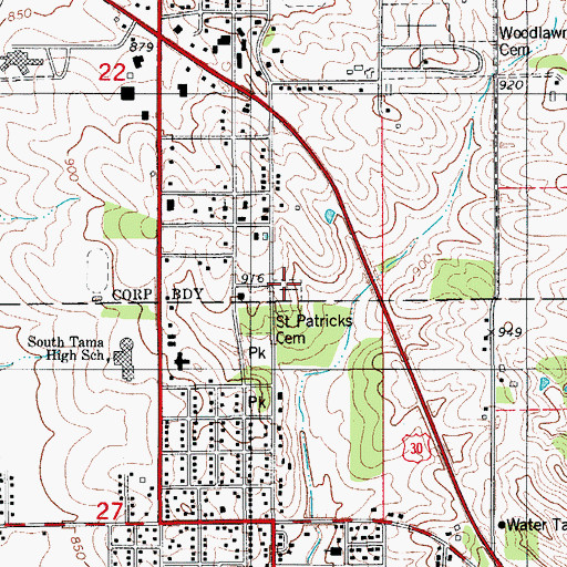 Topographic Map of Saint Patricks Cemetery, IA