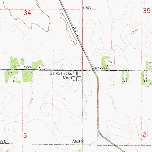 Topographic Map of Saint Patricks Cemetery, IA