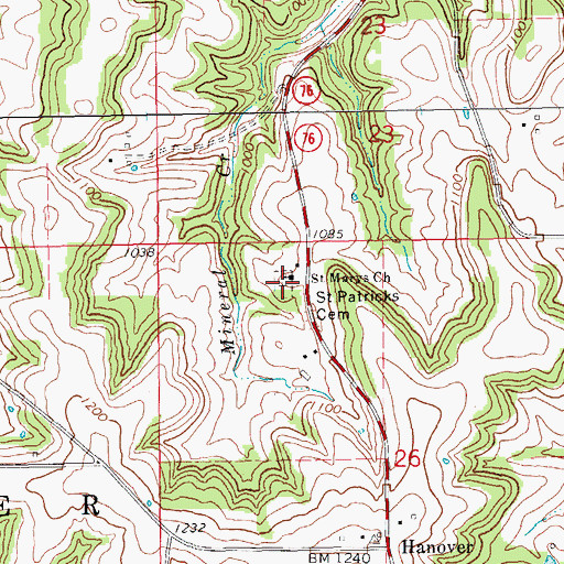 Topographic Map of Saint Patricks Cemetery, IA