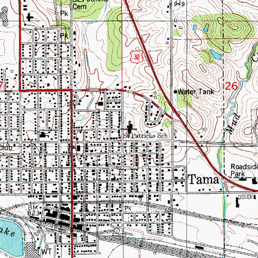 Topographic Map of Saint Patricks School, IA