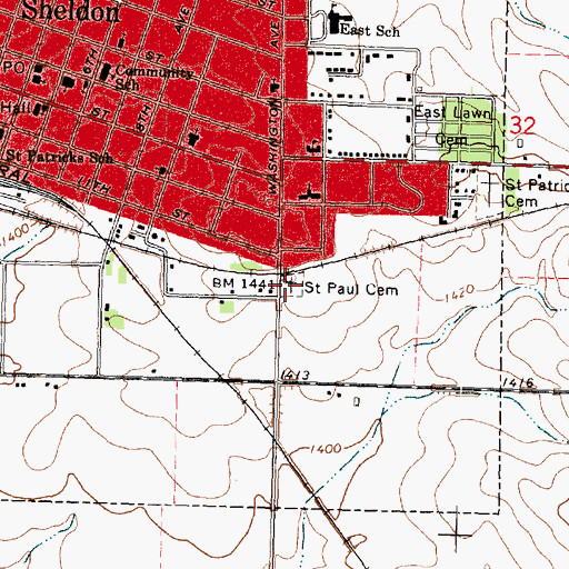 Topographic Map of Saint Paul Cemetery, IA