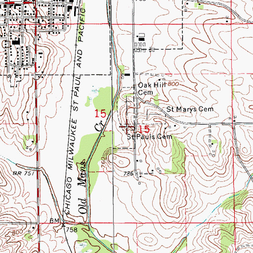 Topographic Map of Saint Pauls Cemetery, IA