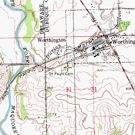 Topographic Map of Saint Pauls Cemetery, IA