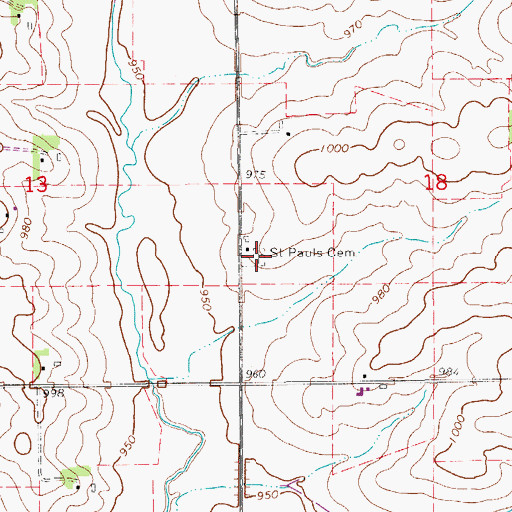 Topographic Map of Saint Paul's Cemetery, IA