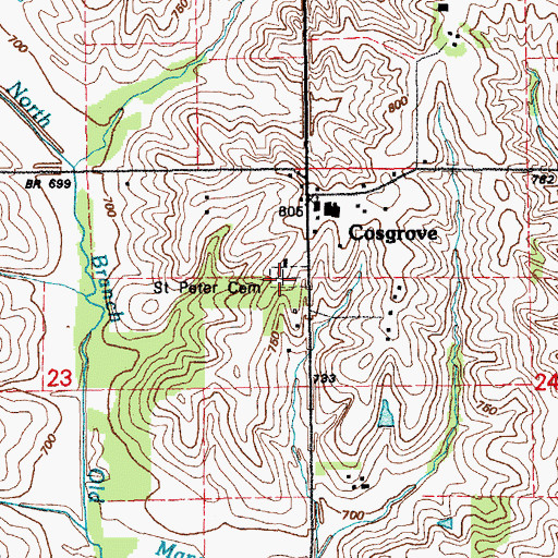 Topographic Map of Saint Peter Cemetery, IA