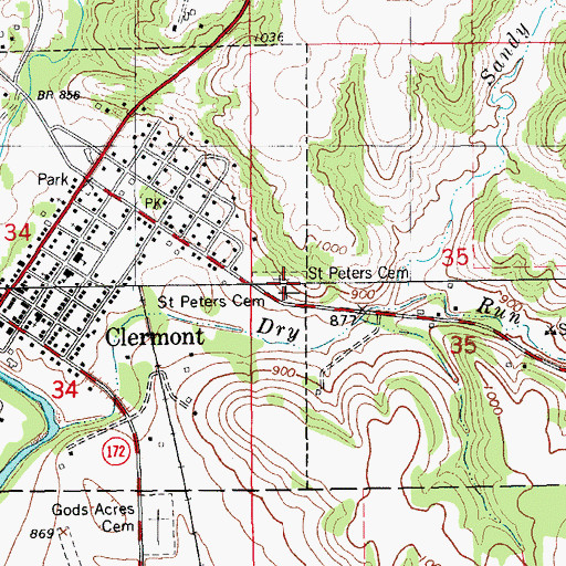 Topographic Map of Saint Peters Cemetery, IA