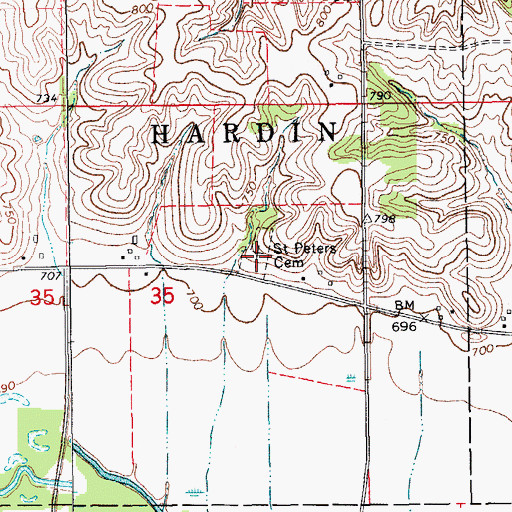 Topographic Map of Saint Peters Cemetery, IA
