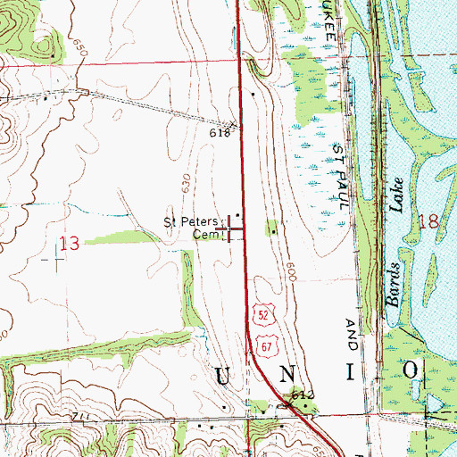 Topographic Map of Saint Peter's Catholic Cemetery, IA