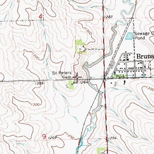 Topographic Map of Saint Peters Cemetery, IA