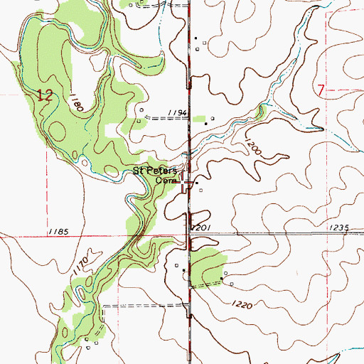 Topographic Map of Saint Peters Cemetery, IA