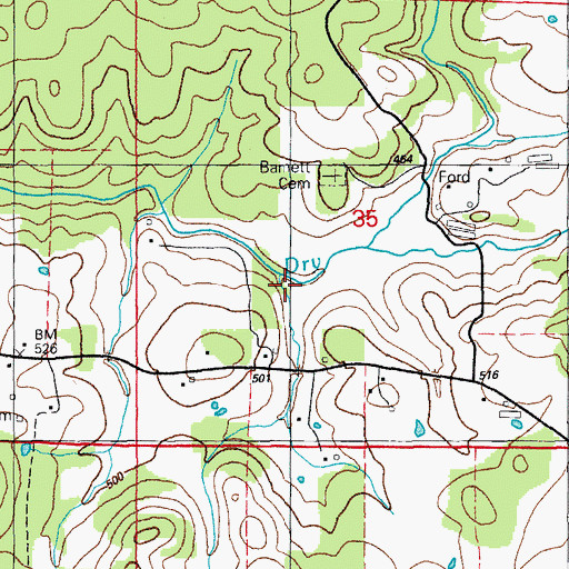 Topographic Map of Basket Creek, AR